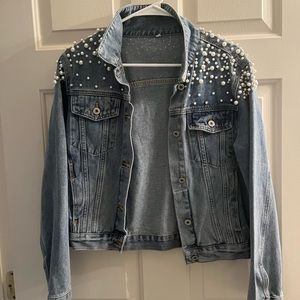 Pearl rhinestone Jean Jacket